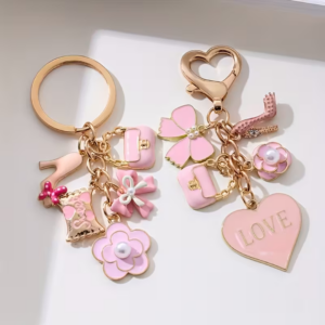 Compact Pink Bag with a Heart-Shaped Oil Drop Keychain