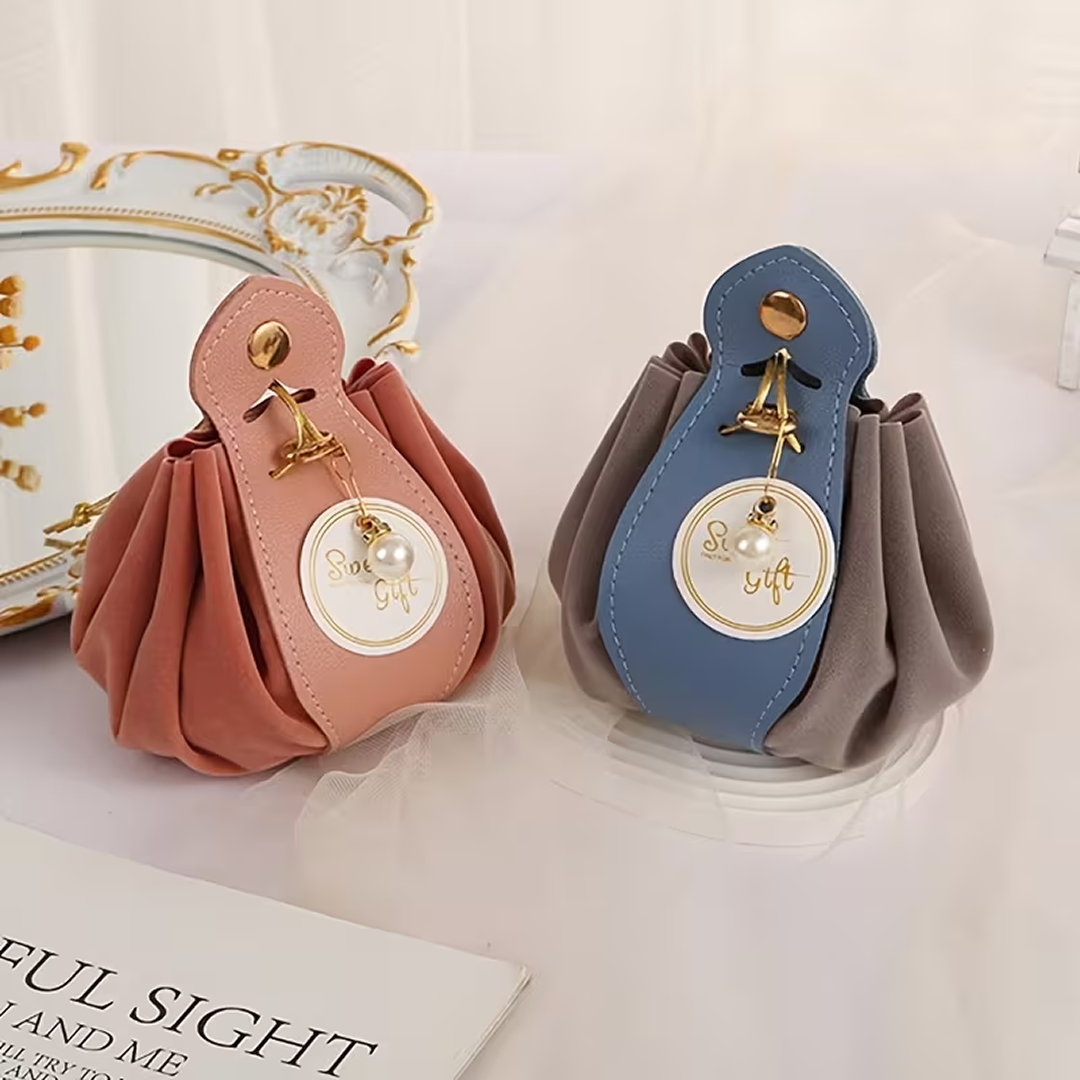 Drawstring Velvet Pouch With Pearl Charm For Jewelry Organizer