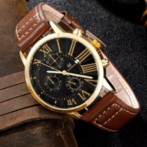 Men's Brown Analog Watch & Matching Bracelet Set